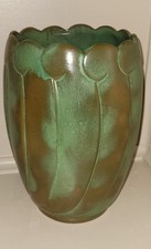 Frankoma Pottery 1940's Art Deco Green Scalloped Vase picture