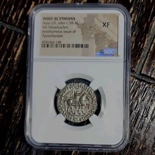 Indo-Scythians Azes I/II AR Silver Tetradrachm c.58 BC Apracharajas NGC XF picture