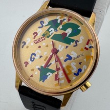 VTG 1987 Guess Quartz Watch Unisex Gold Tone Rubber Analog ~ For Parts Repair picture
