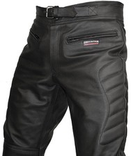 Mens CE Armoured Motorcycle Biker Black Leather Trousers Motorbike Jeans Pants picture