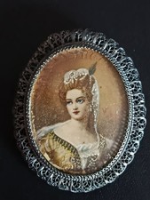 Antique VULTUR Portrait Miniature Brooch Pendant Silver 800 Victorian 1860-1880 picture