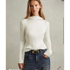 Reiss Ember Hight Neck Plisse Top in Ivory Size 10 NWT picture