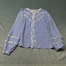 Boden Women's Top Size S Blue White Stripe Lace Eyelet Trim Long Sleeve Button  picture