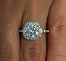 3Ct Lab Created Round Cut Diamond Halo Engagement Ring 14K White Gold Plated picture
