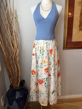 113~New Prosperina Maddie Floral Linen Cotton Midi Skirt Sold Out $178 Pockets M picture