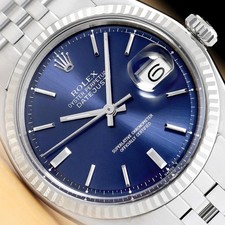 ROLEX DATEJUST 1601 BLUE DIAL 18K GOLD STAINLESS STEEL FOLDED BRACELET WATCH picture