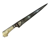 Ottoman Mughal Damascus Pesh Kabz Kripan with bone grips & silver koftgari 15” picture