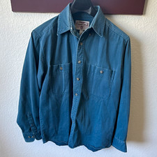 Vintage Wrangler Men’s XL Blue Denim Long Sleeve workwear Button-Up Shirt Pocket picture