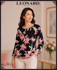 Leonard Fashion Black Pink Floral Top Size 8 Japan picture