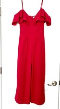 Emerald Sundae Red Off The Shoulders Sweetheart Neck Jumpsuit Juniors Size 5 picture