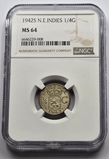 NETHERLANDS 1942 S COIN EAST INDIES 1/4 GULDEN NGC MS64 picture