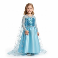 Little Girls 3T Frozen Blue Elsa Princess Gown Dress Kids Halloween Costume  picture