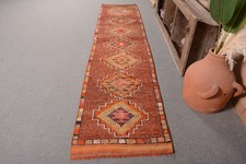 Turkish Vintage Rug 2,4x11 ft, Herki Brown Oriental Wool Rug picture