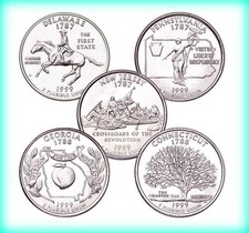 1999 P State Quarters ~ 5 Coin Set ~ BU Uncirculated Mint State 25c Collectible picture