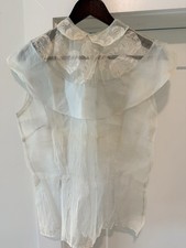 Vintage 1930s Sheer Blue Organdy Blouse Embroidered Lace Ruffle Collar Art Deco picture