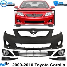 Front Bumper Cover Primed Plastic & Fog Lights Kit For 2009-2010 Toyota Corolla picture