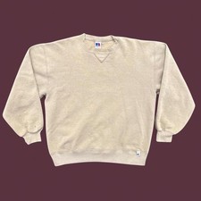 Russell Athletic V-Inset Sweatshirt Size L Tan USA Made Vintage 90s picture