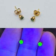 Vintage Uranium Glass Earrings Green Stud Gold Plated Brass 1960s picture