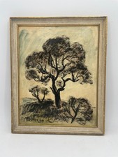 1964 French School Landscape Black Trees Oil Painting MARCELLE BOTTON Signed picture