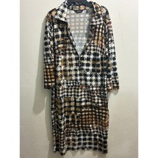 Mlle Gabrielle Plaid Houndstooth Ring Zip Midi Dress - Size 1XL picture