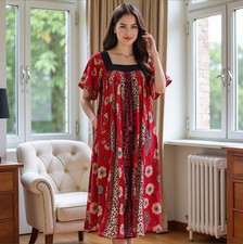 Loungees Women’s Cotton Gauze House Dress with Pockets, Muumuu Caftan Dress, Squ picture