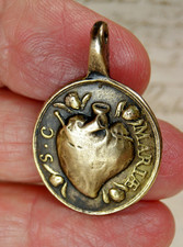 ANTIQUE 18TH CENTURY MARYS IMMACULATE HEART GUADALUPE MEXICO SHRINE BRONZE MEDAL picture