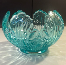 VTG Fenton Uranium Glass Lily of the Valley Large Rose Bowl 6.5” UV Glow Teal picture