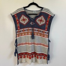 VTG 1970s Sears Jr Bazaar Southwest Knit Poncho Vest Sweater Boho Aztec Lace Up picture