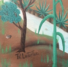 🍍Vintage 1990’s Oil Painting Philton Latortue Haitian Village Folk Art Vibrant picture