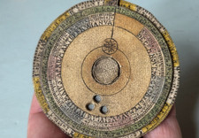 Old & rare volvelle 18th-19th century, handmade & handcolored picture