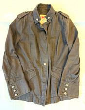 GAP Men's Gray Military Jacket XL Button Front Lined Point Collar Short picture