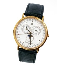 Vintage 90s Raymond Weil Moonphase Watch Triple Calendar Alligator 18k GP 5483 picture