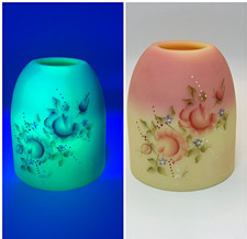 UV Reactive Fenton Art Glass Burmese fairy light lamp top shade h/p A. Farley picture