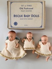 Vintage German Bisque Angel Baby Dolls Set of 3 Original Box S.S. Occupied picture