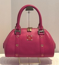 MCM Hot Pink Alma Dome Boston Satchel Hand Bag Gold Hardware Authentic picture