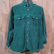 Cabela's Button Down Corduroy Shirt Sz L Pine Green Outdoors Hunting Hike Pocket picture