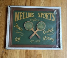 Rare Vintage Mellins Sports Outfitters Wood Sign tennis cricket golf rowing New picture