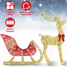 Lighted Christmas Reindeer & Sleigh Indoor Outdoor Display 8 Lighting Modes picture