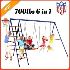 550lbs 6 IN 1 Backyard Metal Swing Set with Three Swing Heavy Duty A-Frame Stand picture