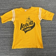 VTG 70s Champion Iowa Hawkeyes Hawks Yellow Jersey Stripe Shirt M Blue Bar USA picture