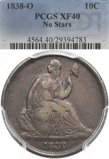 1838-O 10C PCGS XF40 No Stars Seated Liberty Silver Dime New Orleans picture