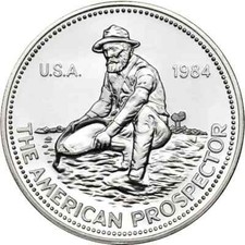 Vintage 1984 Engelhard Big E Prospector 1 oz .999 Silver  Round ~ Blast White ~ picture
