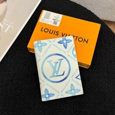 Louis Monogram Tile Print Blue Passport Wallet Card Holder Leather New picture