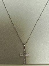 585 14K Gold  Diamond Cross Pendant Necklace Cable Chain Spring Ring picture