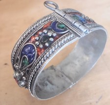 Antique Handmade Enamel Berber Kabyle Moroccan Cuff Bracelet picture