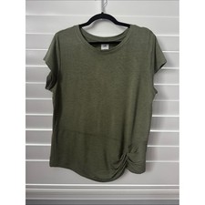 CAbi #8015 Tee Olive Green Large Short Sleeve with Side Ruched Detail picture