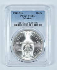 1980 Mo Mexico 1 Onza Silver MS66 PCGS Blue Label picture