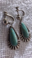 Vintage 1950s Bell Trading Post Sterling Turquoise Dangle Screwback Earrings picture