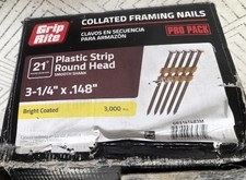 ✨️ Grip-Rite 3-1/4 in. x 0.148 in. 21° Plastic Collated Bright Coated Smooth Sha picture