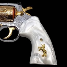 Elite White Pearl Revolver Grips Fits Colt Python Anaconda - 24k Gold logo picture